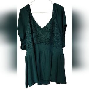 Torrid Shirt 4 Green Lace Flowers Top Woman's Plus Size 4x Career Dressy Holiday